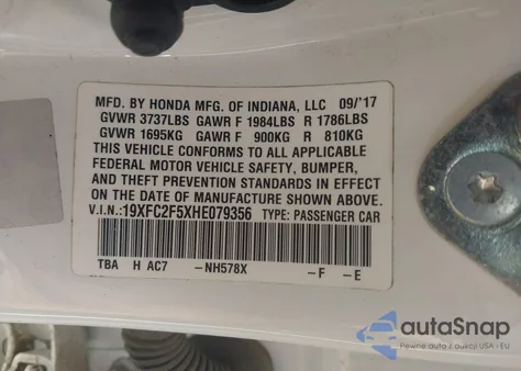 2017 Honda Civic Lx z USA, uszkodzony, nr VIN 19XFC2F5XHE079356